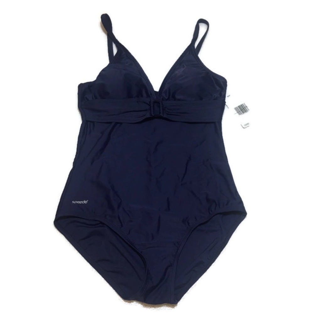 NWT Speedo Navy Belted One-Piece Swimsuit Size 14